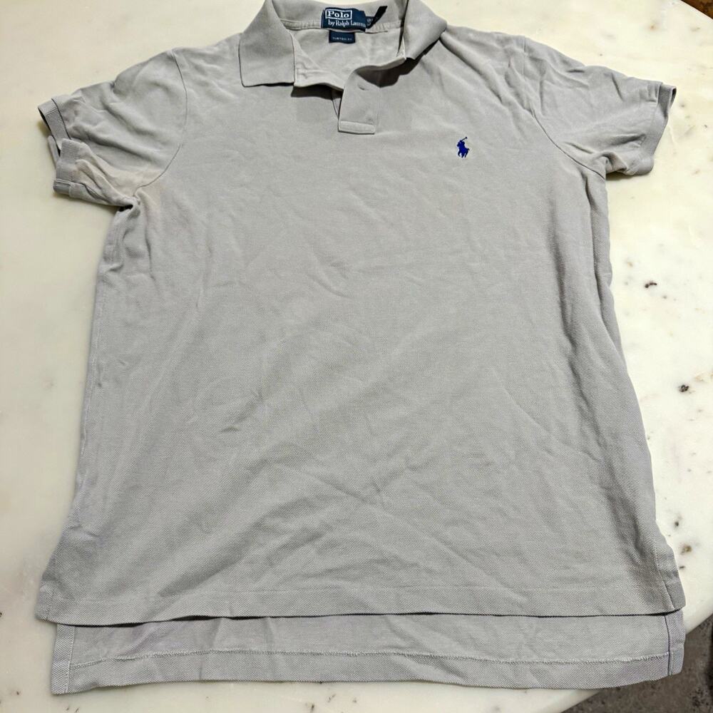 Polo Ralph Lauren Men L Gray Custom Fit Short Sleeve Polo Logo Sri Lanka Vintage